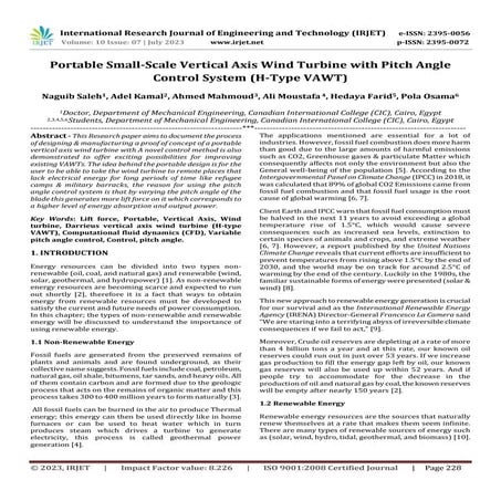 Portable Small-Scale Vertical Axis Wind Turbine with Pitch Angle Control Syst...