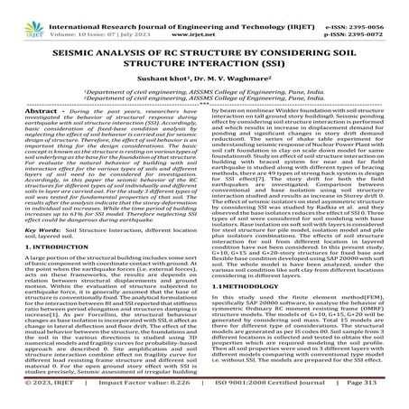 SEISMIC ANALYSIS OF RC STRUCTURE BY CONSIDERING SOIL STRUCTURE INTERACTION (SSI)