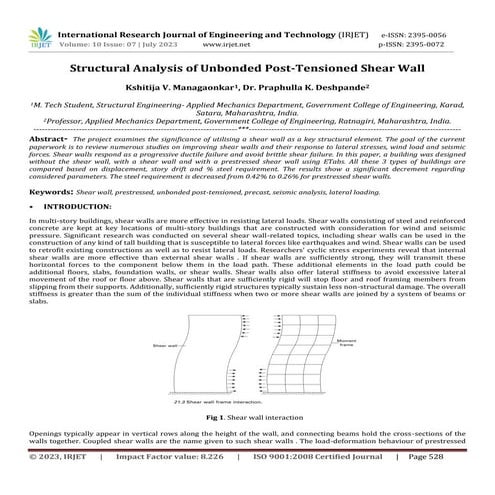 Structural Analysis of Unbonded Post-Tensioned Shear Wall