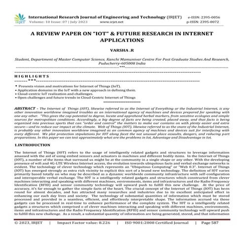 A REVIEW PAPER ON “IOT” & FUTURE RESEARCH IN INTERNET APPLICATIONS