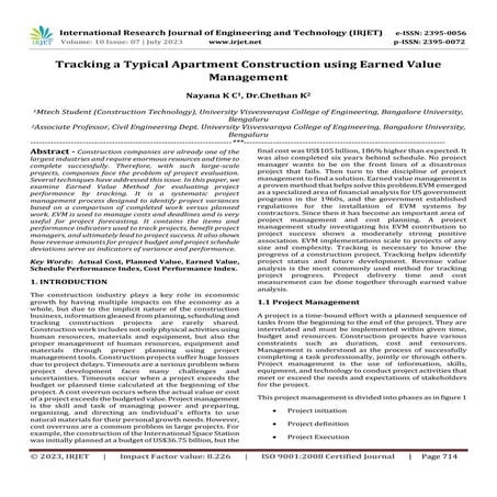 Tracking a Typical Apartment Construction using Earned Value Management