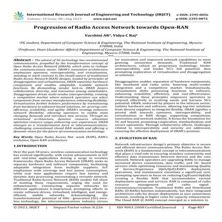 Progression of Radio Access Network towards Open-RAN