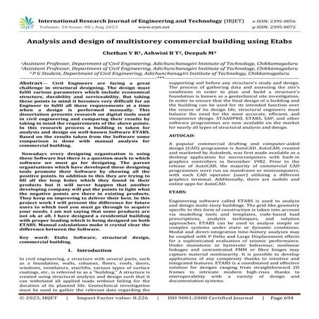 Analysis and design of multistorey commercial building using Etabs