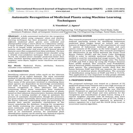 Automatic Recognition of Medicinal Plants using Machine Learning ...
