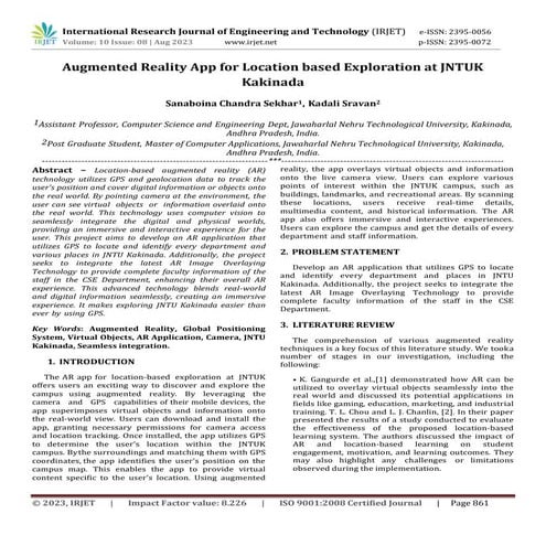 Augmented Reality App for Location based Exploration at JNTUK Kakinada