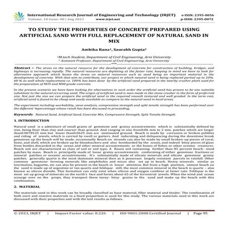 TO STUDY THE PROPERTIES OF CONCRETE PREPARED USING ARTIFICIAL SAND WITH ...