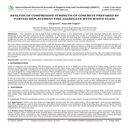 ANALYSIS OF COMPRESSIVE STRENGTH OF CONCRETE PREPARED BY PARTIAL REPLACEMENT ...