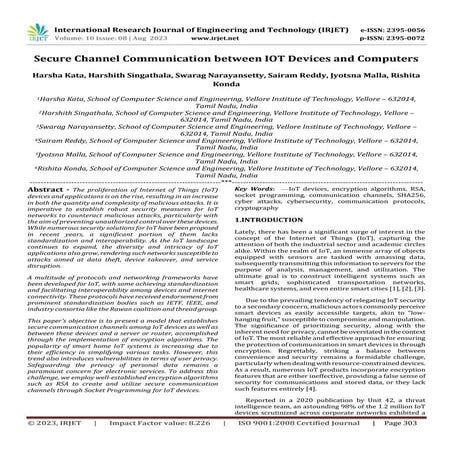 Secure Channel Communication between IOT Devices and Computers | PDF