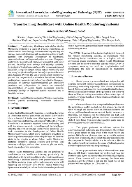 Remote Monitoring and Analytics for Cloud-Based Drip Saline Fluid ...