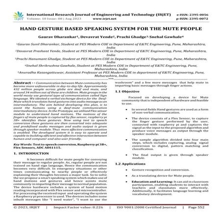 HAND GESTURE BASED SPEAKING SYSTEM FOR THE MUTE PEOPLE