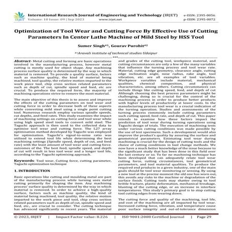 Optimization of Tool Wear and Cutting Force By Effective Use of Cutting Param...