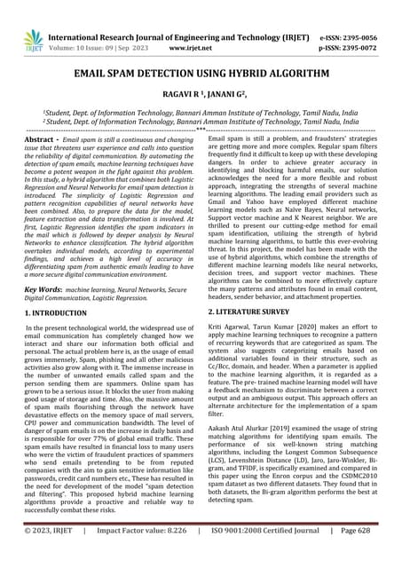 EMAIL SPAM DETECTION USING HYBRID ALGORITHM