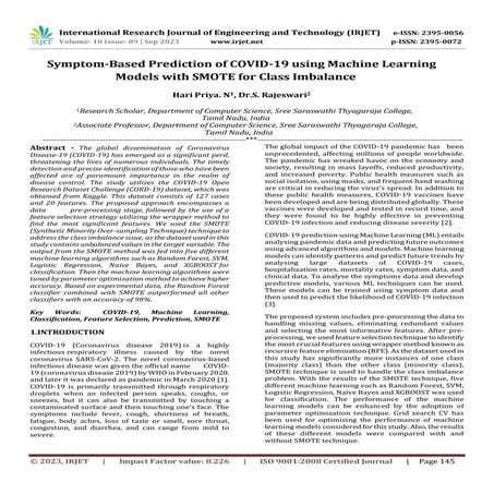 Symptom-Based Prediction of COVID-19 using Machine Learning Models with SMOTE...