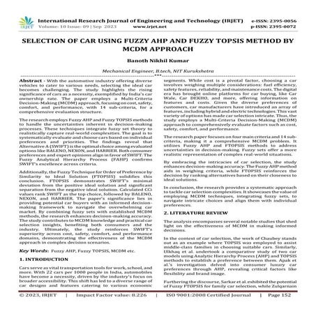 SELECTION OF CAR USING FUZZY AHP AND FUZZY TOPSIS METHOD BY MCDM APPROACH