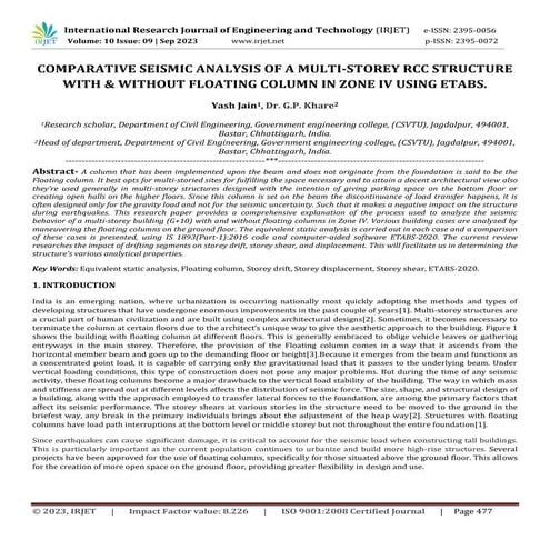 COMPARATIVE SEISMIC ANALYSIS OF A MULTI-STOREY RCC STRUCTURE WITH & WITHOUT F...