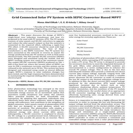 Grid Connected Solar PV System with SEPIC Converter Based MPPT