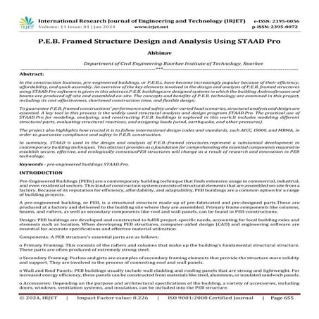 P.E.B. Framed Structure Design and Analysis Using STAAD Pro