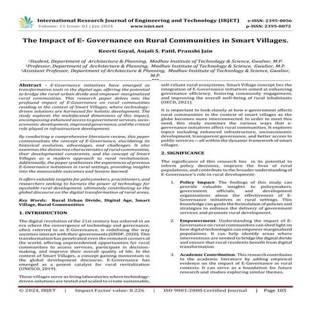 The Impact of E- Governance on Rural Communities in Smart Villages. | PDF