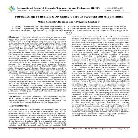 Forecasting of India’s GDP using Various Regression Algorithms