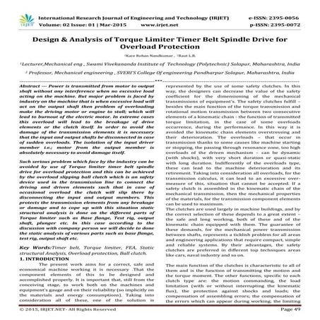 IRJET-Design and Analysis of torque limiter timer belt spindle drive for over...