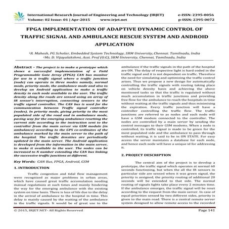 IRJET- FPGA Implementation of Adaptive Dynamic Control of Traffic Signal and ...
