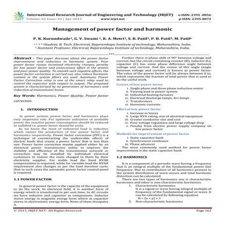IRJET-Management of power factor and harmonic