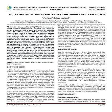 IRJET-Route Optimization based on Dynamic Mobile Node Selection