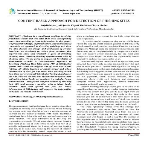 IRJET-Content based approach for Detection of Phishing Sites