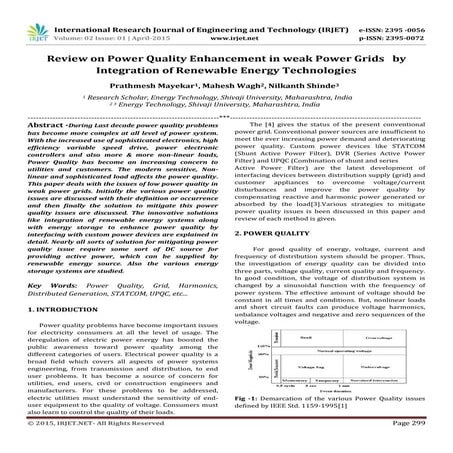 IRJET-Review on Power Quality Enhancement in weak Power Grids by Integration ...