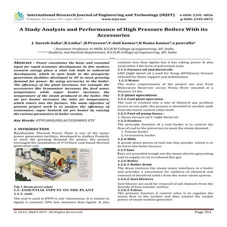 IRJET-A Study Analysis and Performance of High Pressure Boilers With its Acce...