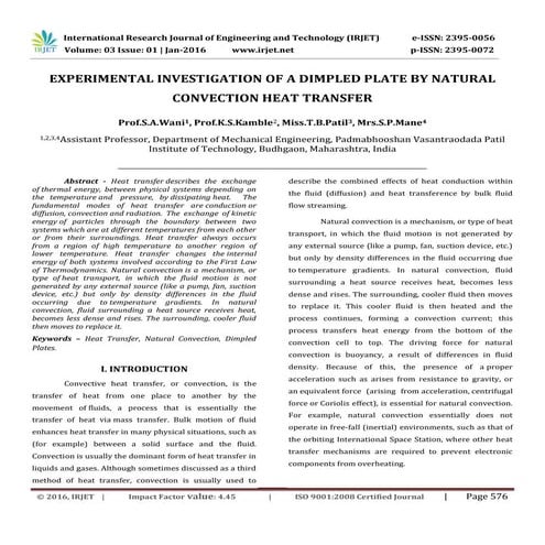 Experimental Investigation of a Dimpled Plate by Natural Convection Heat Tran...