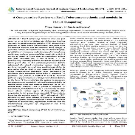 A Comparative Review on Fault Tolerance methods and models in Cloud Computing