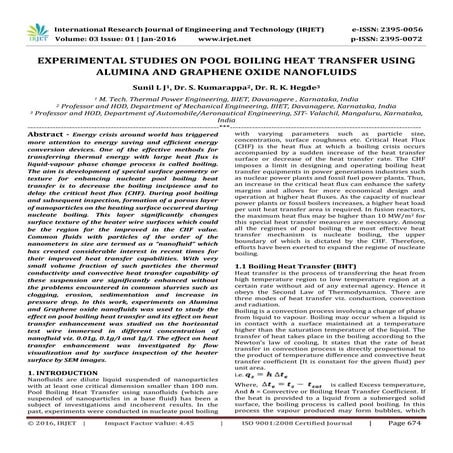 Experimental Studies on Pool Boiling Heat Transfer Using Alumina and Graphene...