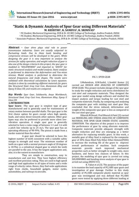 IRJET- Fatigue Strength Analysis of Spur Gear of Different Materials ...