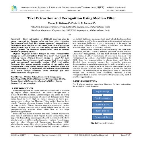 Text Extraction and Recognition Using Median Filter