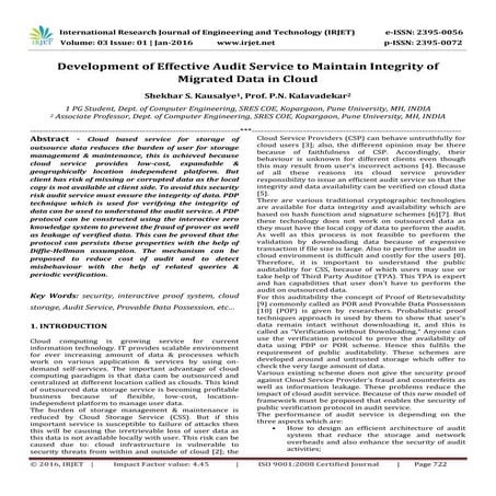 Development of Effective Audit Service to Maintain Integrity of Migrated Data...