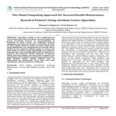 The Cloud Computing Approach for Secured Health Maintenance Record of Patient...