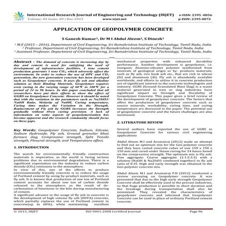 Application of Geopolymer Concrete