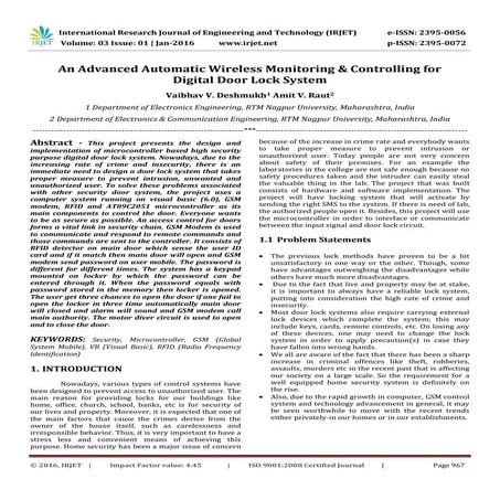 An Advanced Automatic Wireless Monitoring & Controlling for Digital Door Lock...