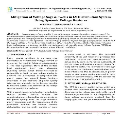 Mitigation of Voltage Sags & Swells in LV Distribution System Using Dynamic V...