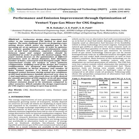 Performance and Emission Improvement through Optimization of Venturi ...