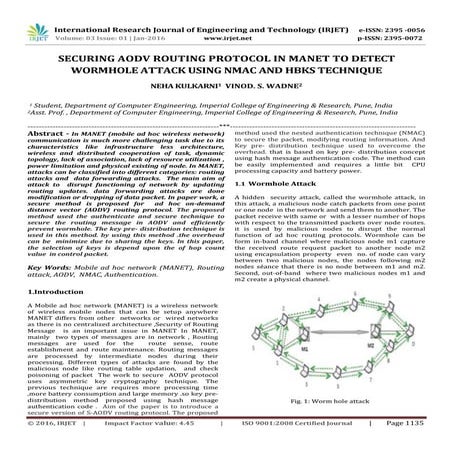 Securing AODV Routing Protocol in MANET to Detect Wormhole Attack Using NMAC ...