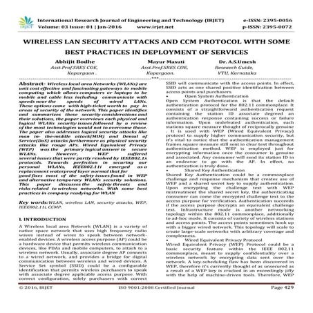 Wireless LAN Security Attacks and CCM Protocol with Some Best Practices in De...