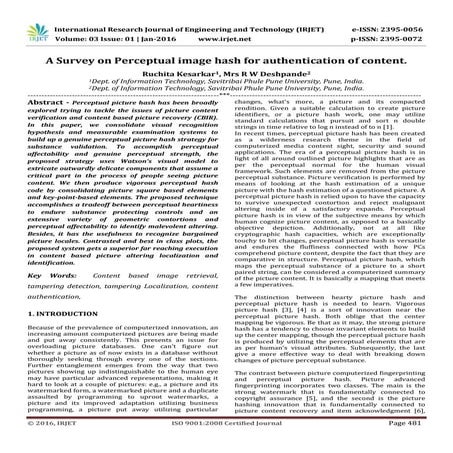 A Survey on Perceptual image hash for authentication of content