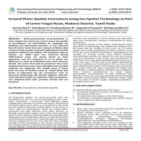 Ground Water Quality Monitoring Using Remote Sensing And GIS | PDF
