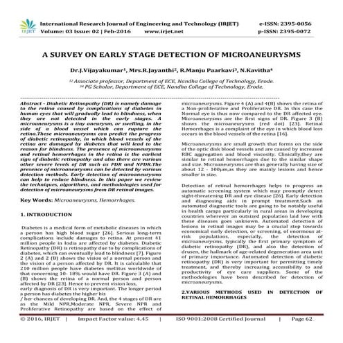 A Survey on early stage detection of Microaneurysms