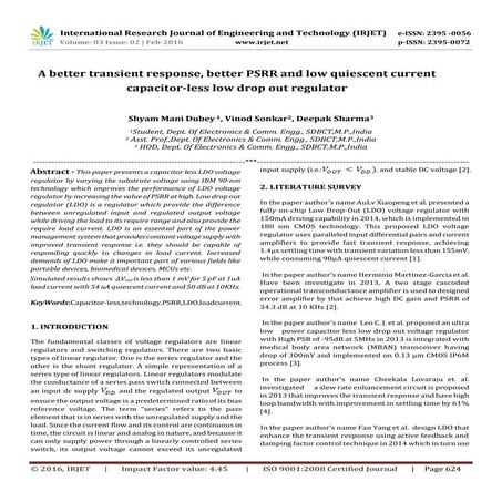 Design of Low Power, High PSRR Error Amplifier for Low Drop-Out CMOS ...