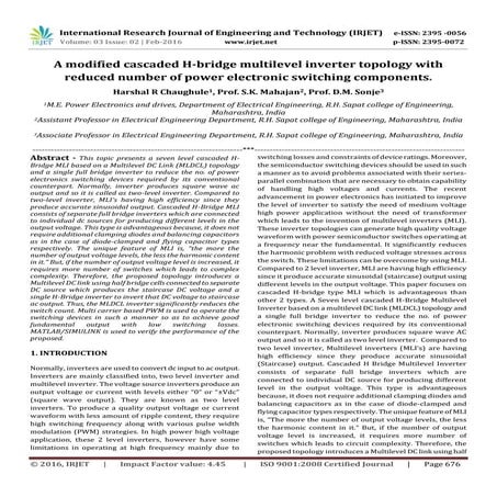 A modified cascaded H-bridge multilevel inverter topology with reduced number...