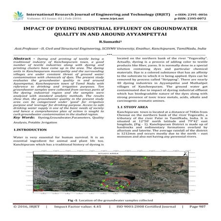 Impact of Dyeing Industrial Effluent on Groundwater Quality in and Around Ayy...
