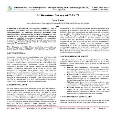 A Literature Survey of MANET